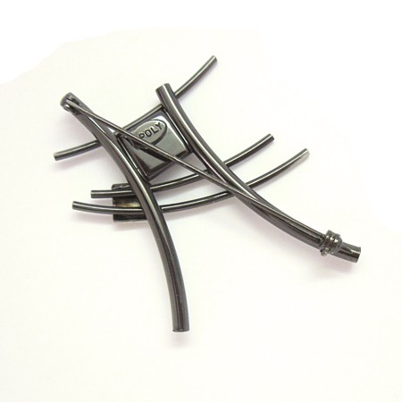 Brushed Silver "Hashtag" Brooch with Grey Catsite - Click Image to Close